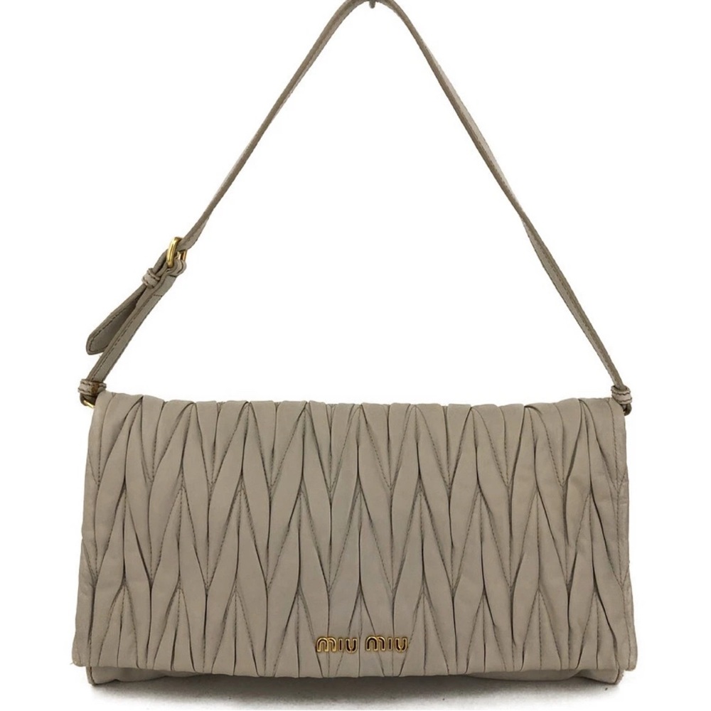 💎MIU MIU Matelasse Gather Leather Shoulder/ Clutch Bag Gray/ EUC💎 - Picture 16 of 16